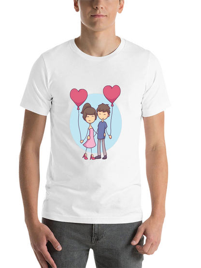 Cartoon Couple Holding Heart Balloons T-Shirt