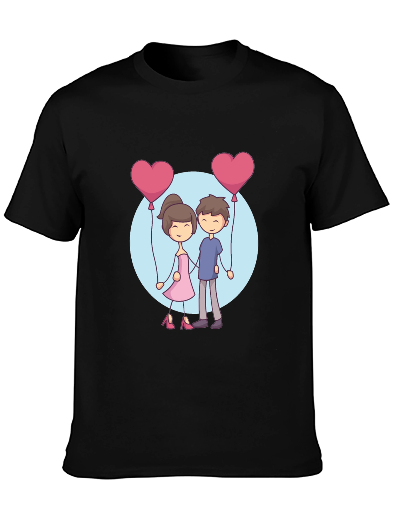 Cartoon Couple Holding Heart Balloons T-Shirt