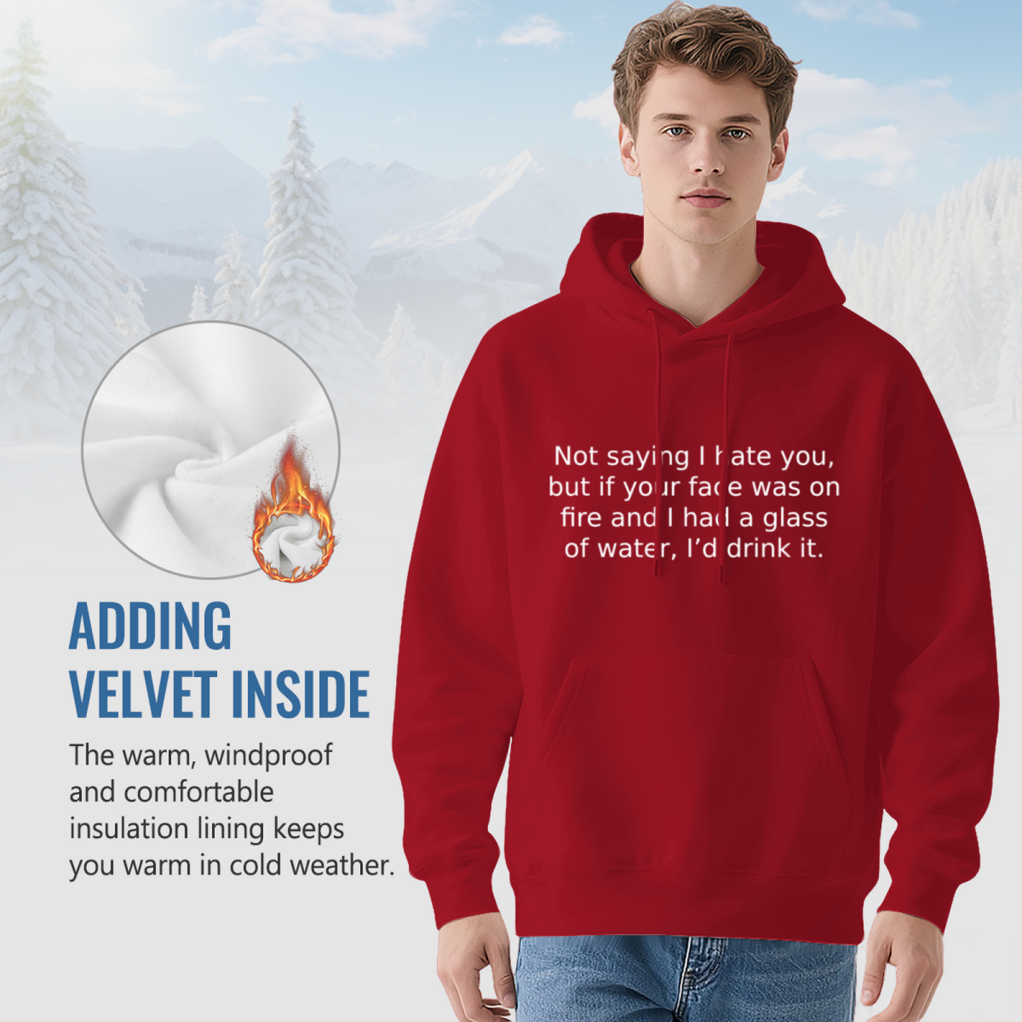Sarcastic Rude Quote Red Hoodie, Men Funny Statement Cozy Street Top