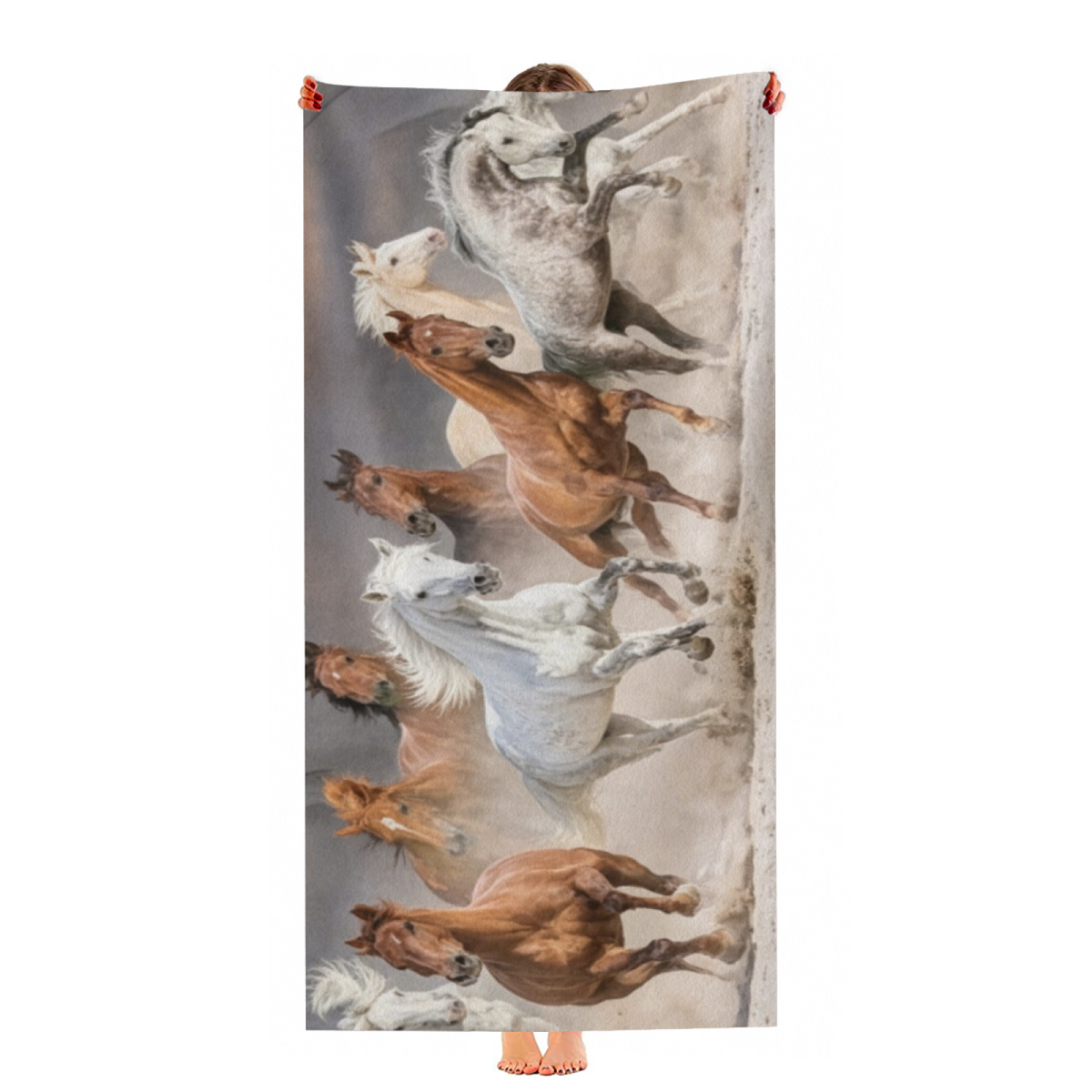 Dynamic Galloping Horses Art Beach Towel, Gentle Soft Touch & Powerful Water Absorption, Various Lengths Selectable, Comfortable Large Towel for Outdoor Beach Camping