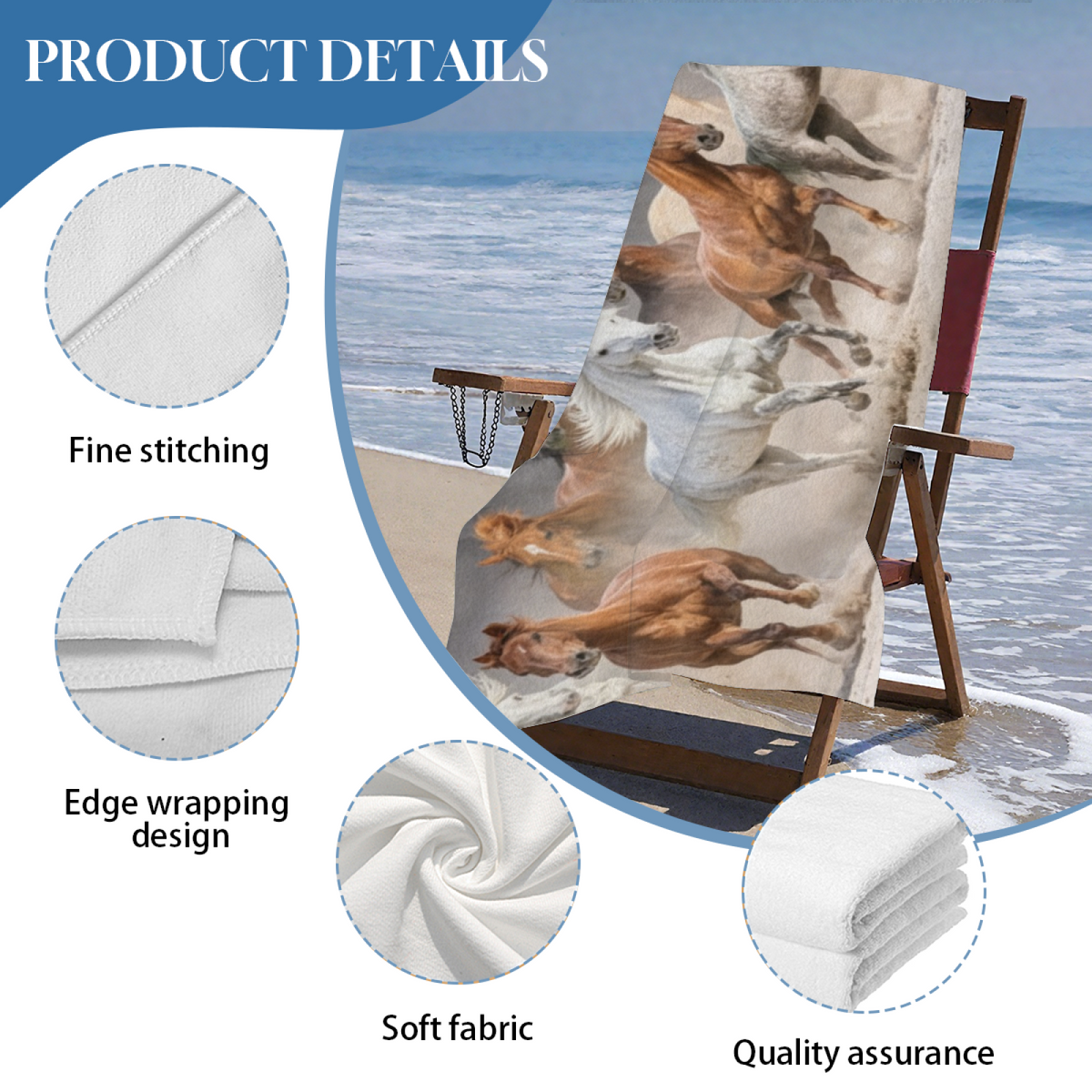 Dynamic Galloping Horses Art Beach Towel, Gentle Soft Touch & Powerful Water Absorption, Various Lengths Selectable, Comfortable Large Towel for Outdoor Beach Camping