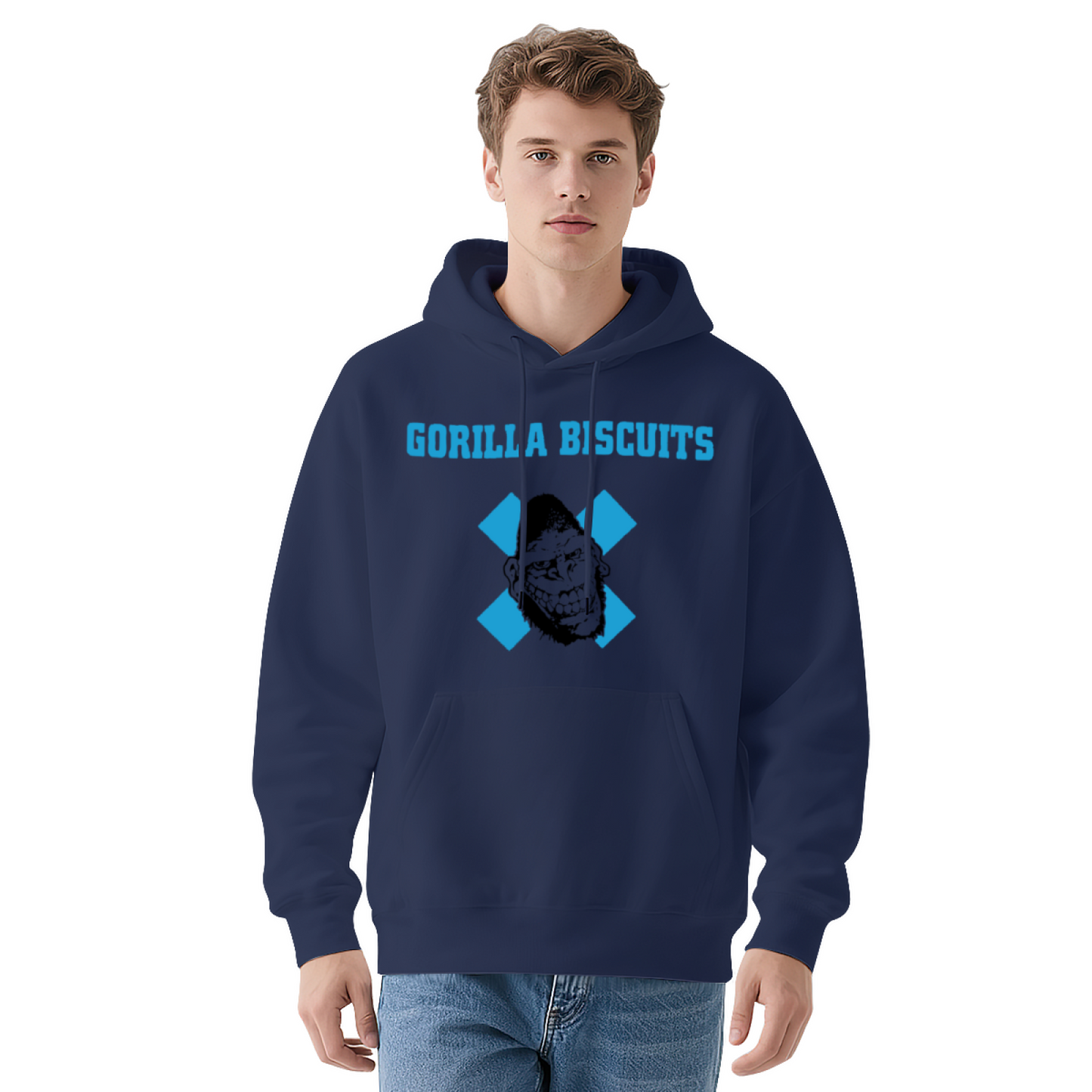 Gorilla Biscuits Retro White Graphic Hoodie, Unisex Punk Style Comfort Pullover