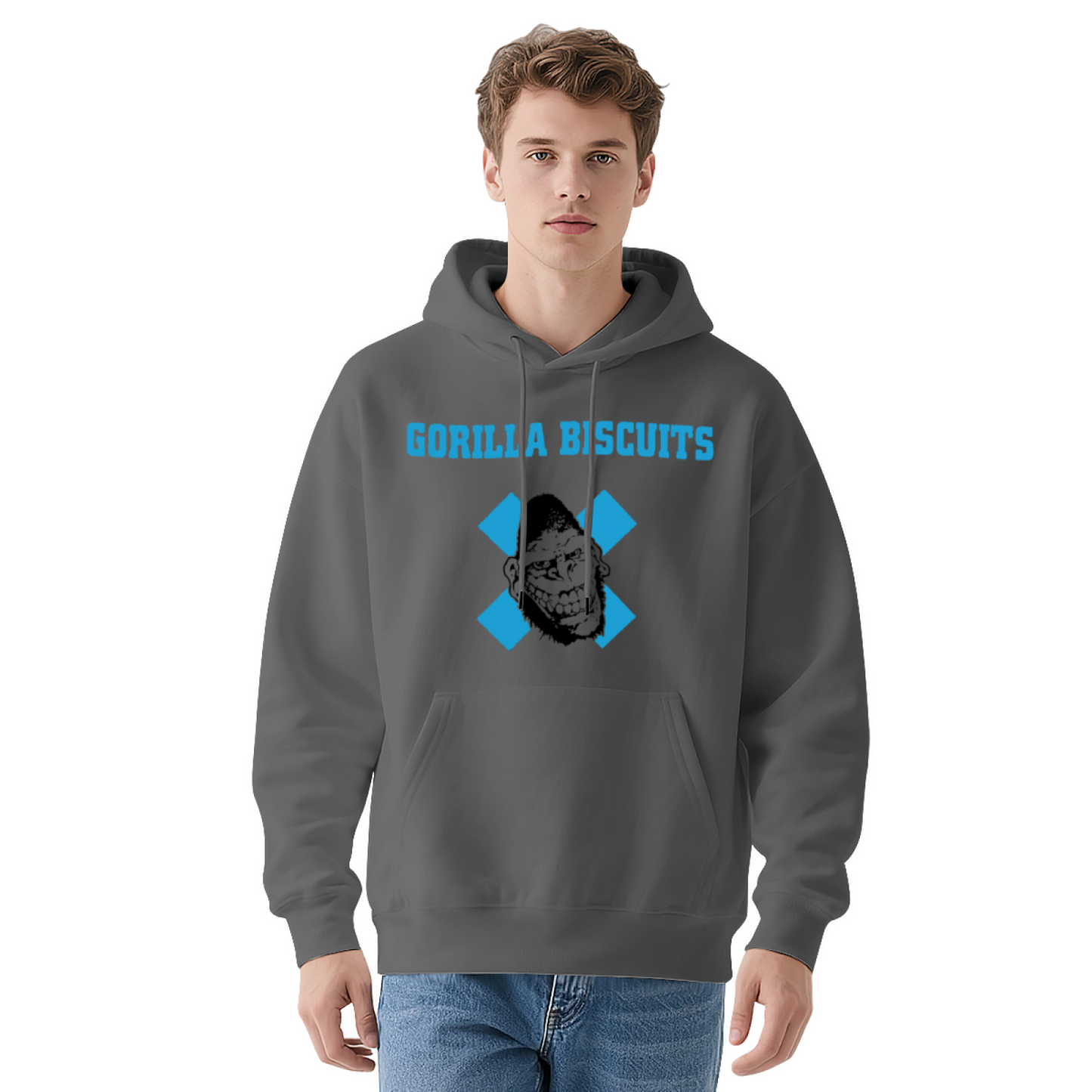 Gorilla Biscuits Retro White Graphic Hoodie, Unisex Punk Style Comfort Pullover