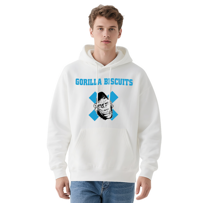 Gorilla Biscuits Retro White Graphic Hoodie, Unisex Punk Style Comfort Pullover