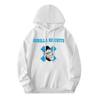 Gorilla Biscuits Retro White Graphic Hoodie, Unisex Punk Style Comfort Pullover