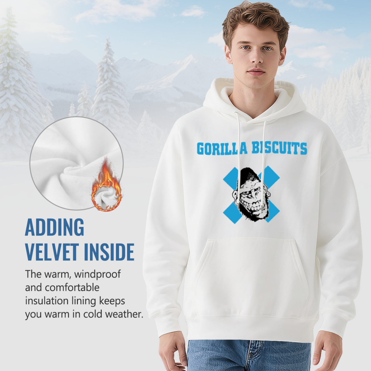 Gorilla Biscuits Retro White Graphic Hoodie, Unisex Punk Style Comfort Pullover