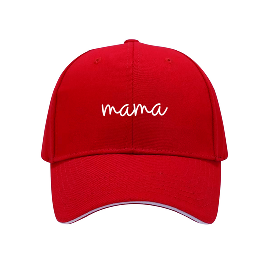 Cursive Handwritten mama Red Sandwich Baseball Cap, Soft Mom Daily Sun Hat