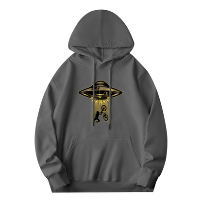 UFO Abduct BMX Bike Vintage Print Men Hoodie, Cozy Street Comfort