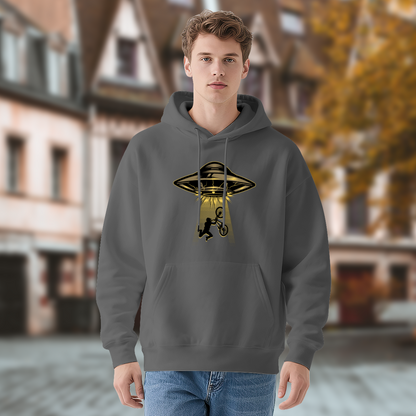 UFO Abduct BMX Bike Vintage Print Men Hoodie, Cozy Street Comfort