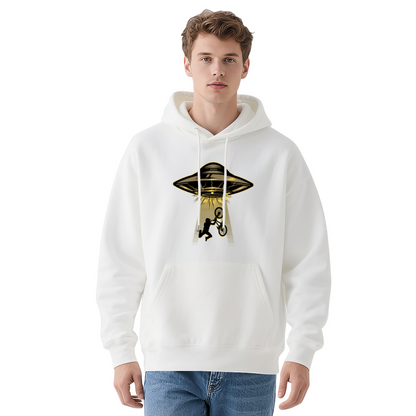 UFO Abduct BMX Bike Vintage Print Men Hoodie, Cozy Street Comfort