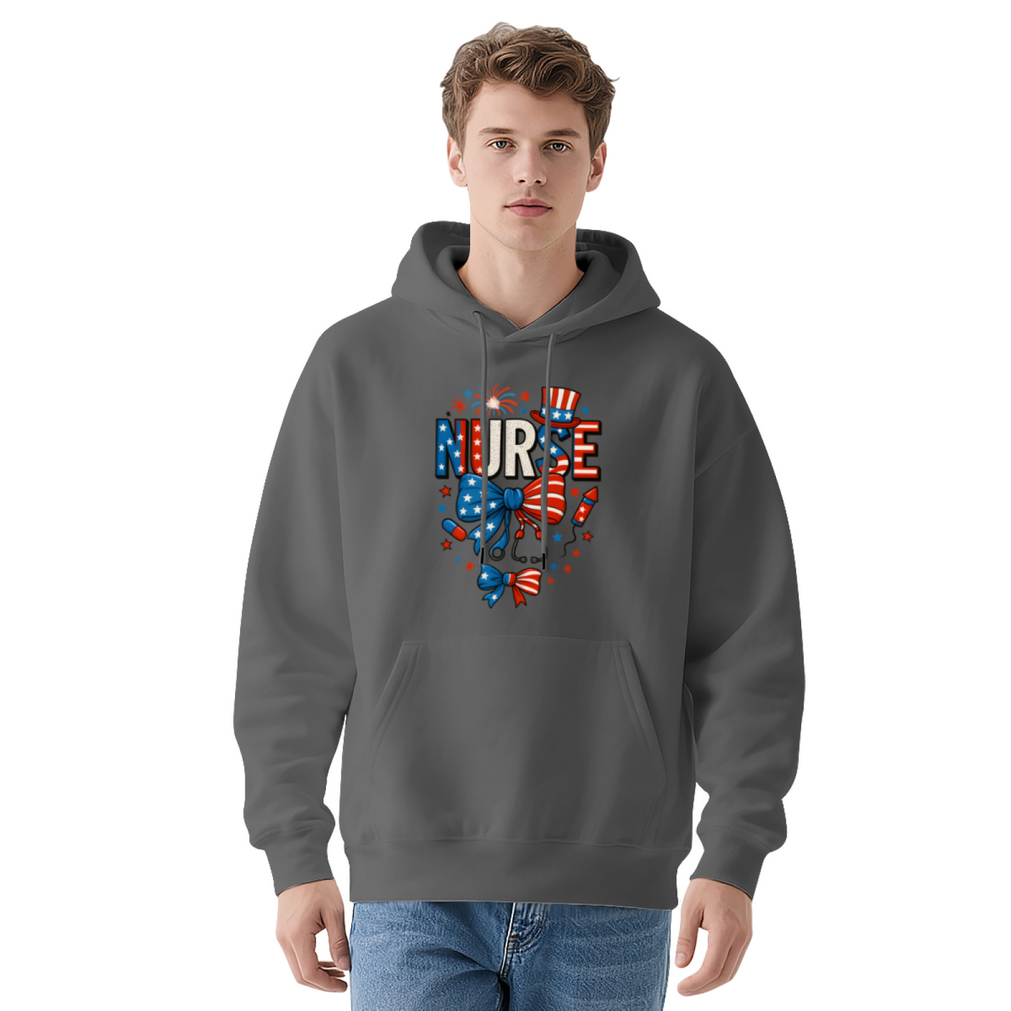 American Flag Nurse Cute White Hoodie, Soft Comfort Medical Gift Top