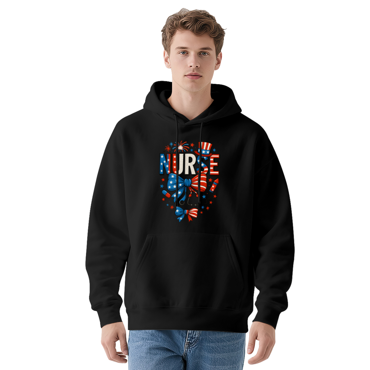 American Flag Nurse Cute White Hoodie, Soft Comfort Medical Gift Top