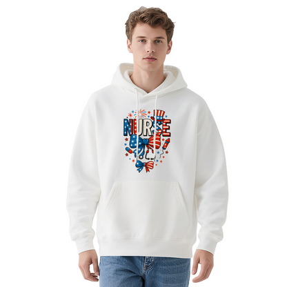 American Flag Nurse Cute White Hoodie, Soft Comfort Medical Gift Top