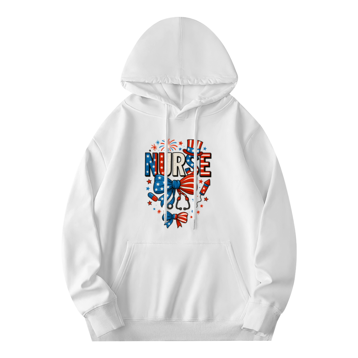 American Flag Nurse Cute White Hoodie, Soft Comfort Medical Gift Top
