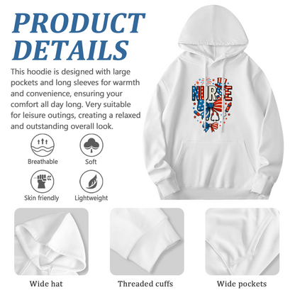 American Flag Nurse Cute White Hoodie, Soft Comfort Medical Gift Top