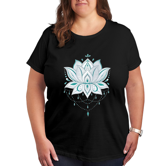Boho Teal Mandala Lotus Flower Big Size Ladies Tee