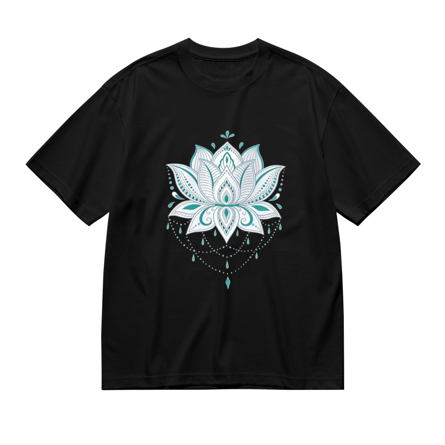 Boho Teal Mandala Lotus Flower Big Size Ladies Tee