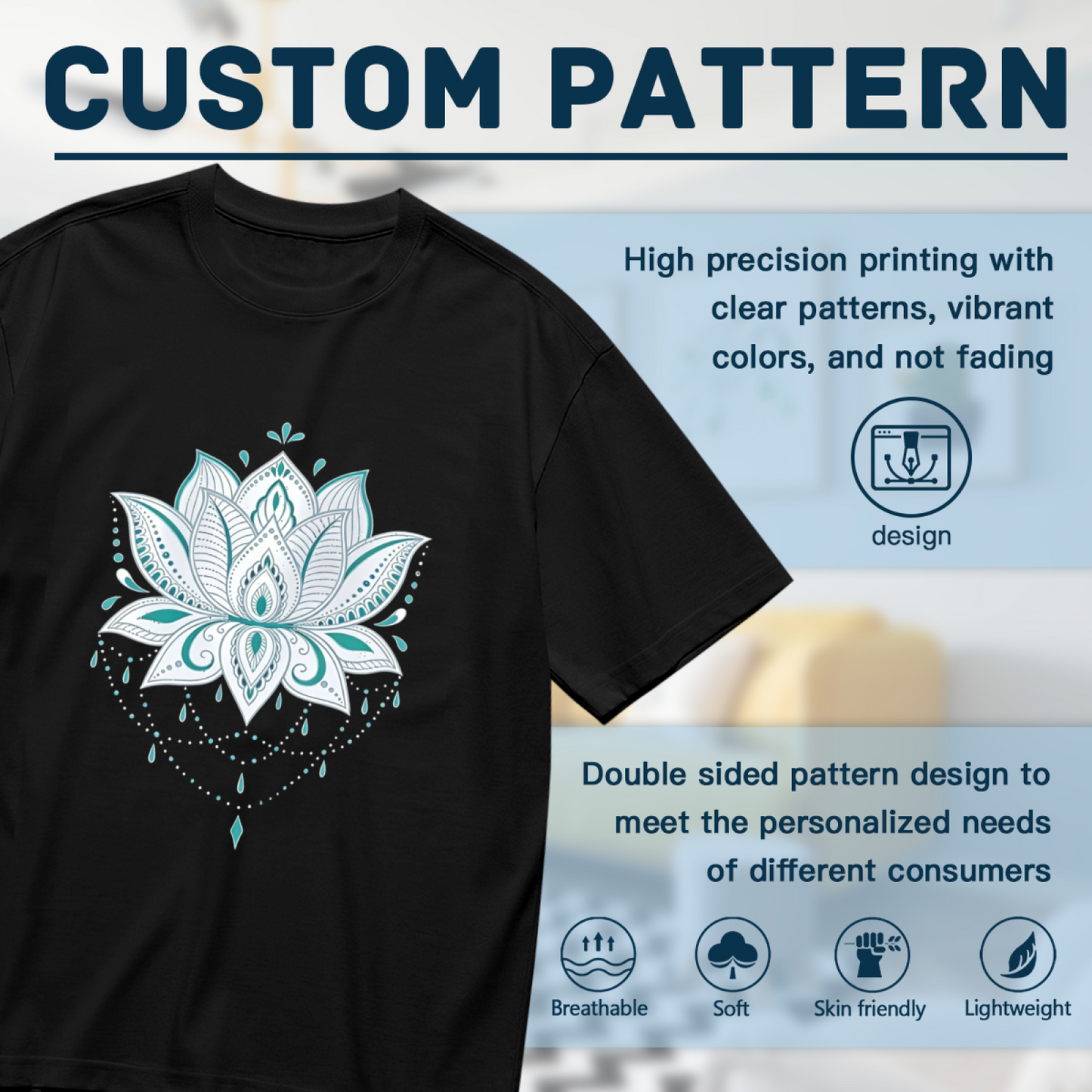 Boho Teal Mandala Lotus Flower Big Size Ladies Tee