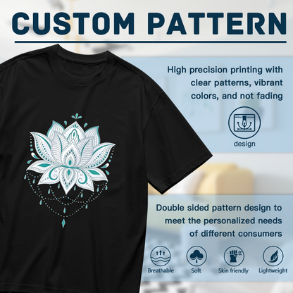 Boho Teal Mandala Lotus Flower Big Size Ladies Tee