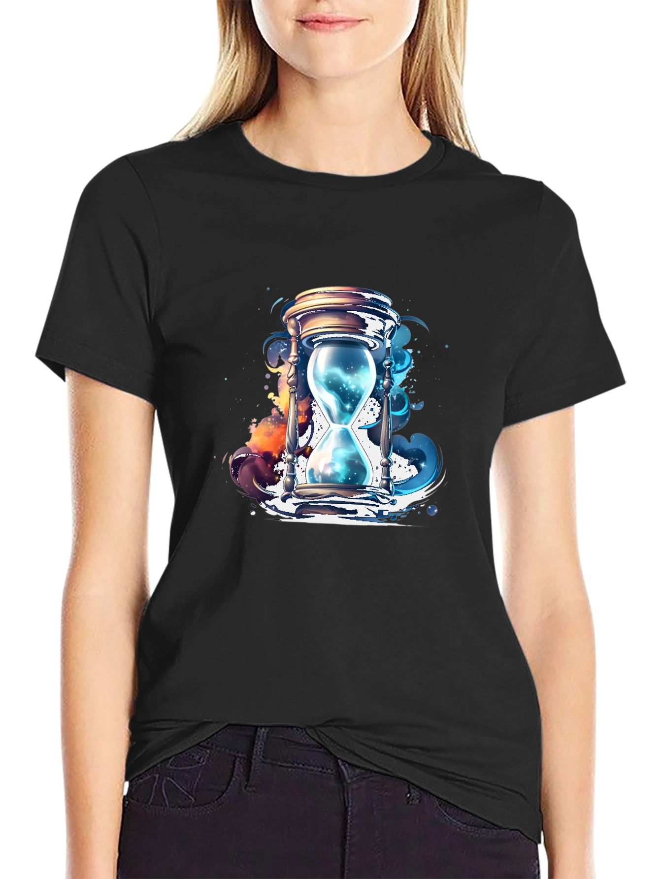 Mens Black T-Shirt with Hourglass Graphic Design