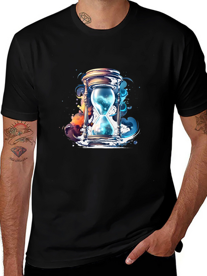 Mens Black T-Shirt with Hourglass Graphic Design