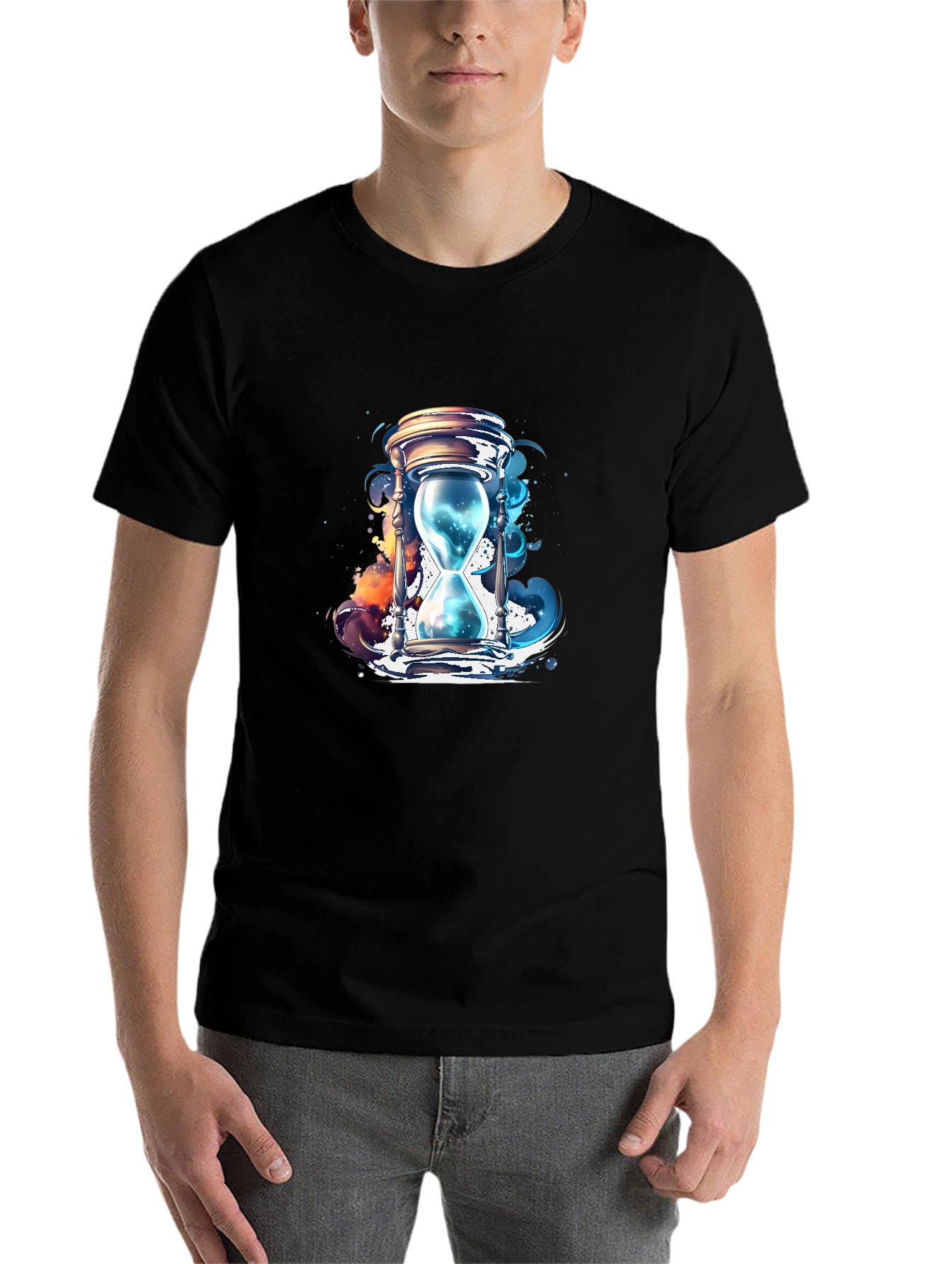 Mens Black T-Shirt with Hourglass Graphic Design