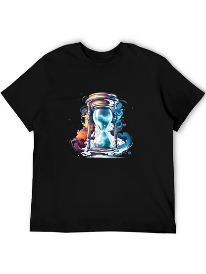 Mens Black T-Shirt with Hourglass Graphic Design