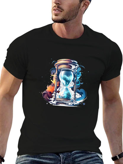 Mens Black T-Shirt with Hourglass Graphic Design