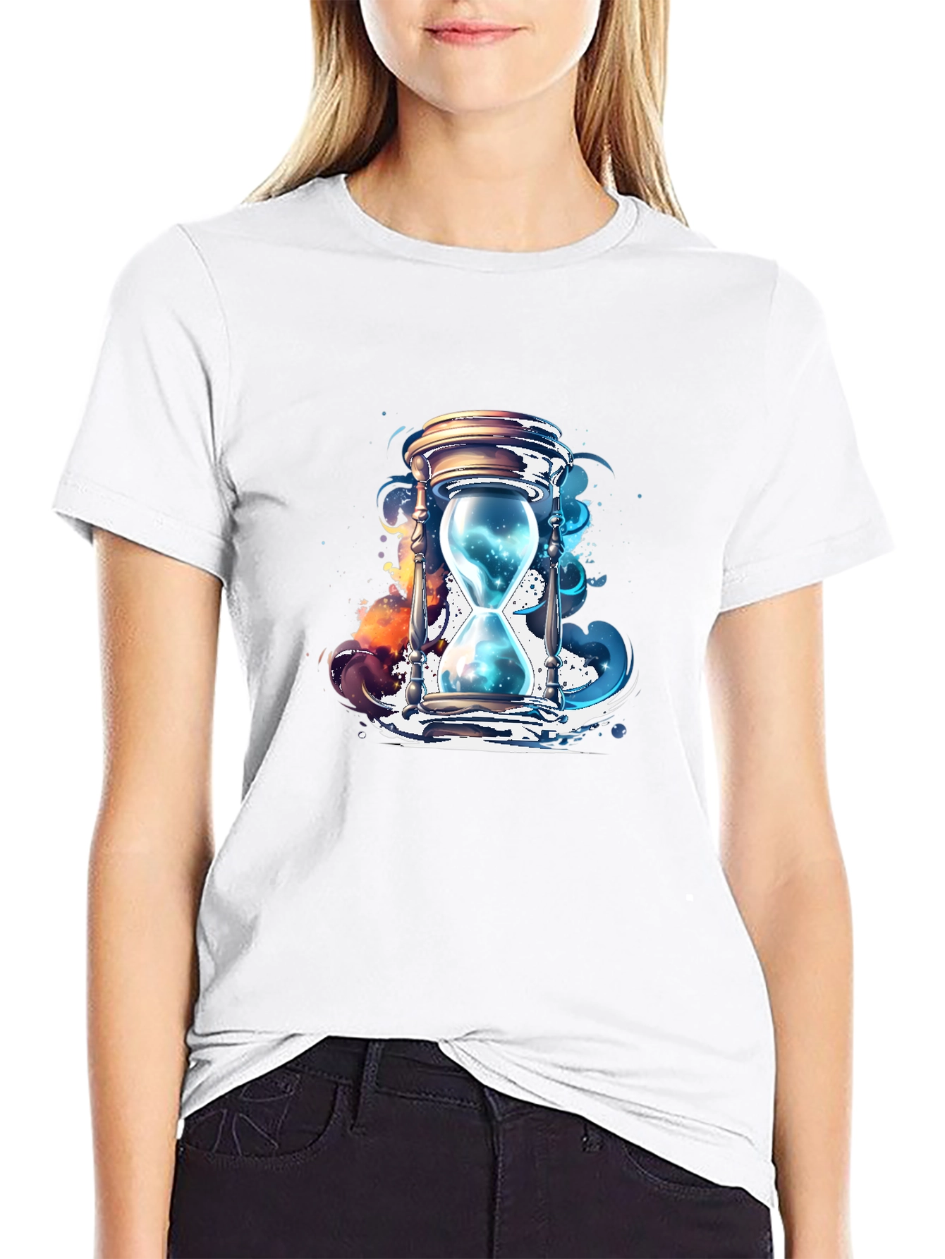 Mens Black T-Shirt with Hourglass Graphic Design