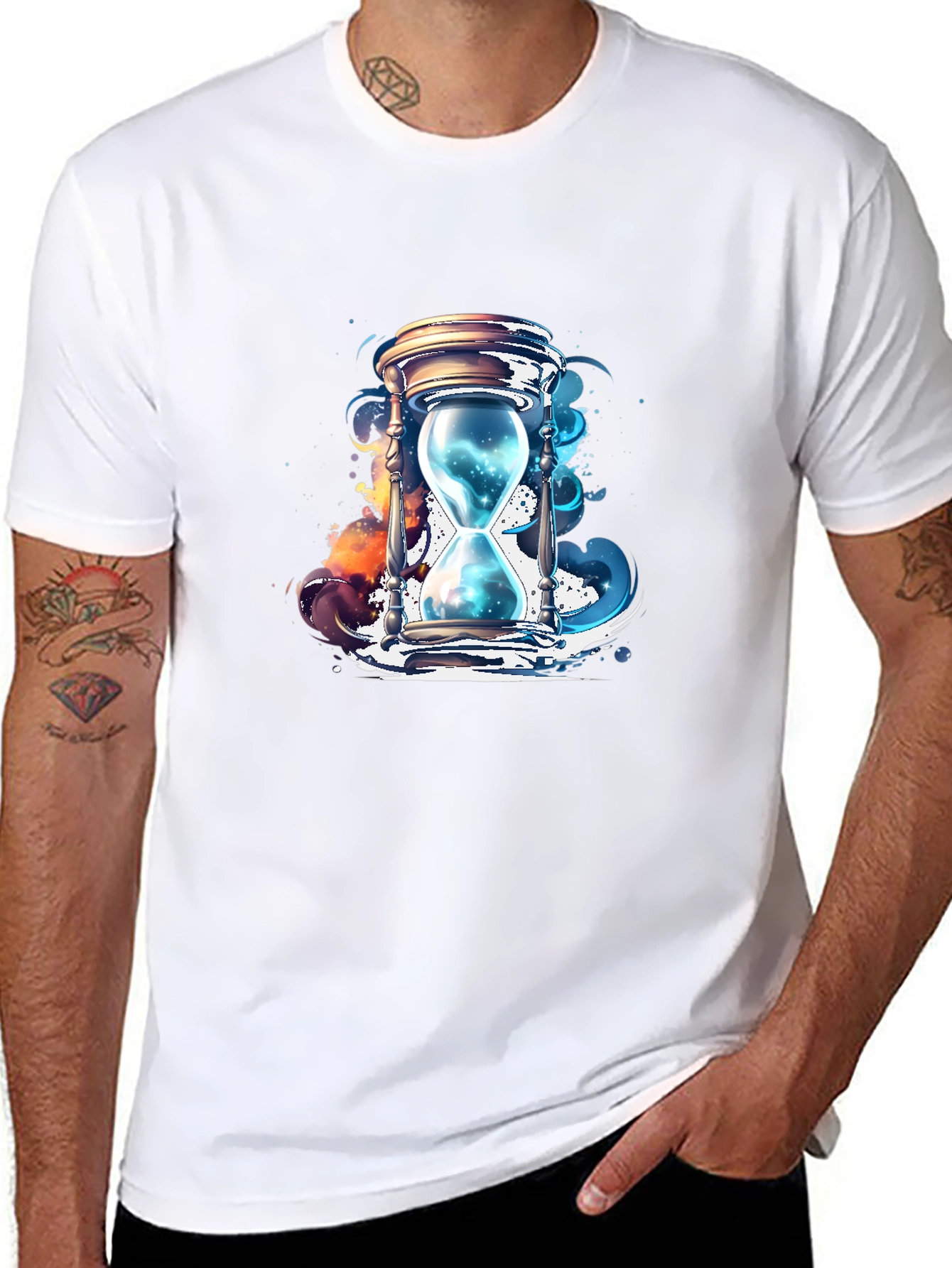 Mens Black T-Shirt with Hourglass Graphic Design
