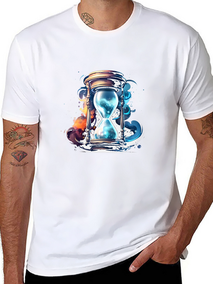 Mens Black T-Shirt with Hourglass Graphic Design