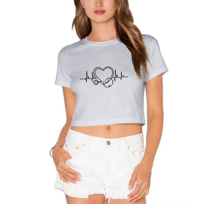 Nurse Heartbeat Stethoscope Healthcare Red Cropped Tee