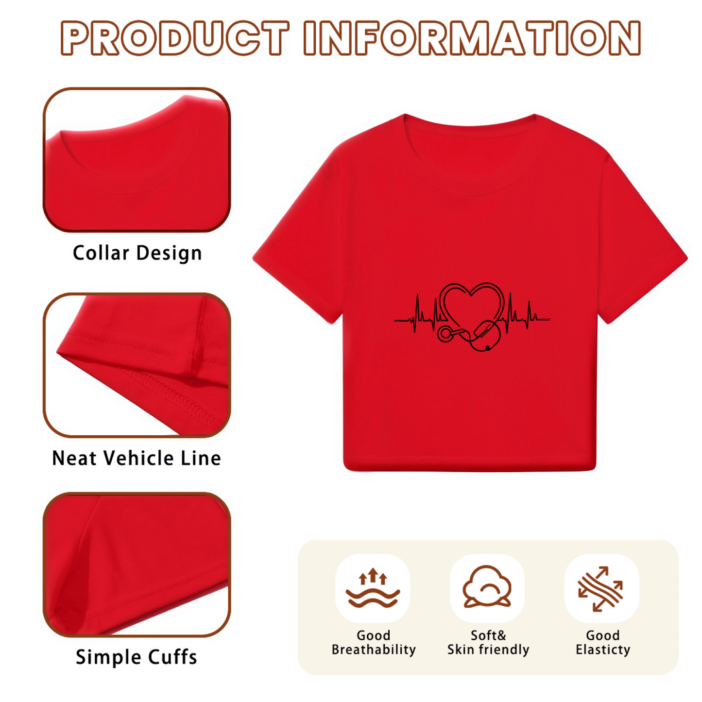 Nurse Heartbeat Stethoscope Healthcare Red Cropped Tee