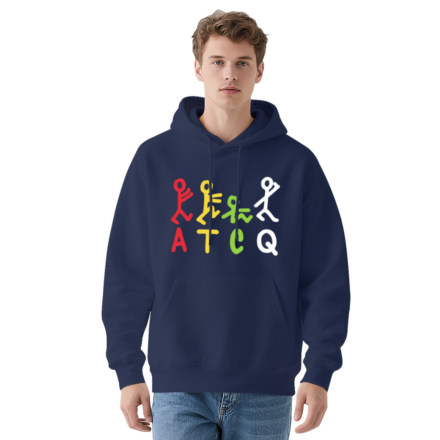Colorful ATCQ Stick Figure Hip Hop Gray Hoodie, Unisex Soft Comfort Streetwear