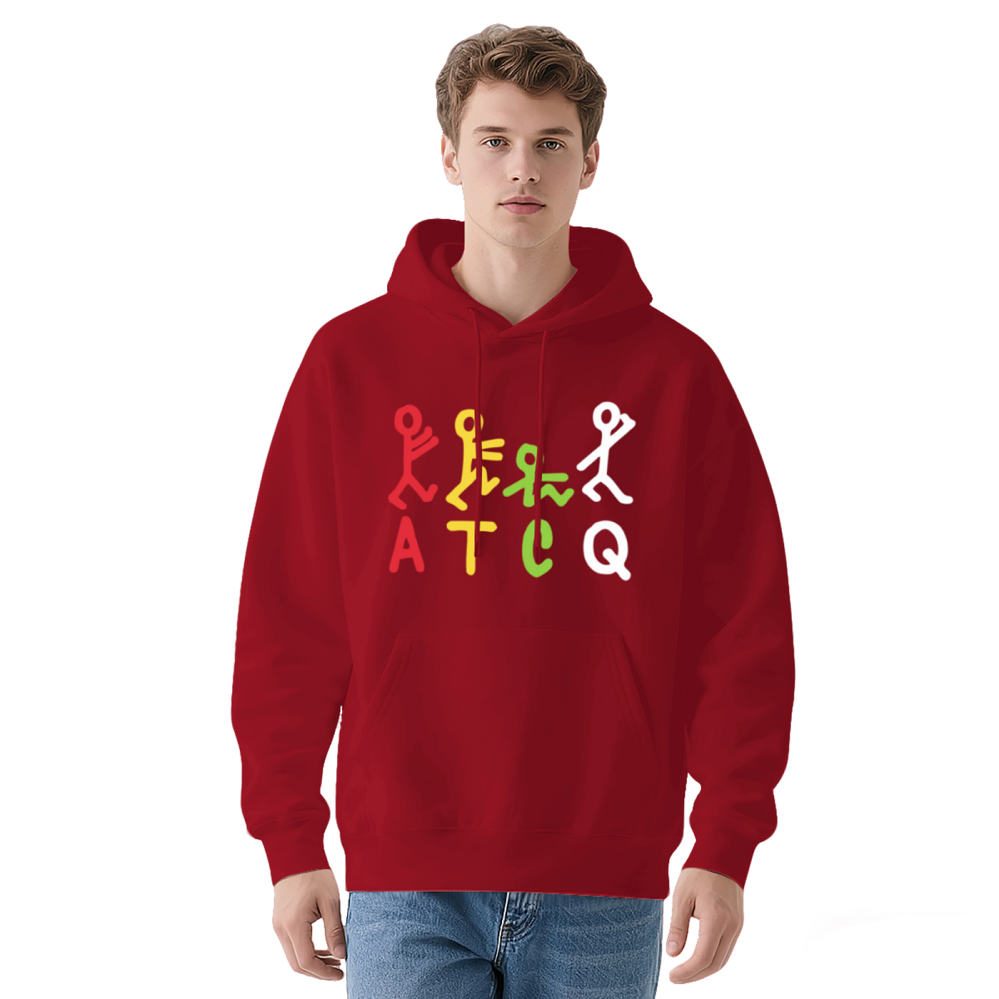 Colorful ATCQ Stick Figure Hip Hop Gray Hoodie, Unisex Soft Comfort Streetwear