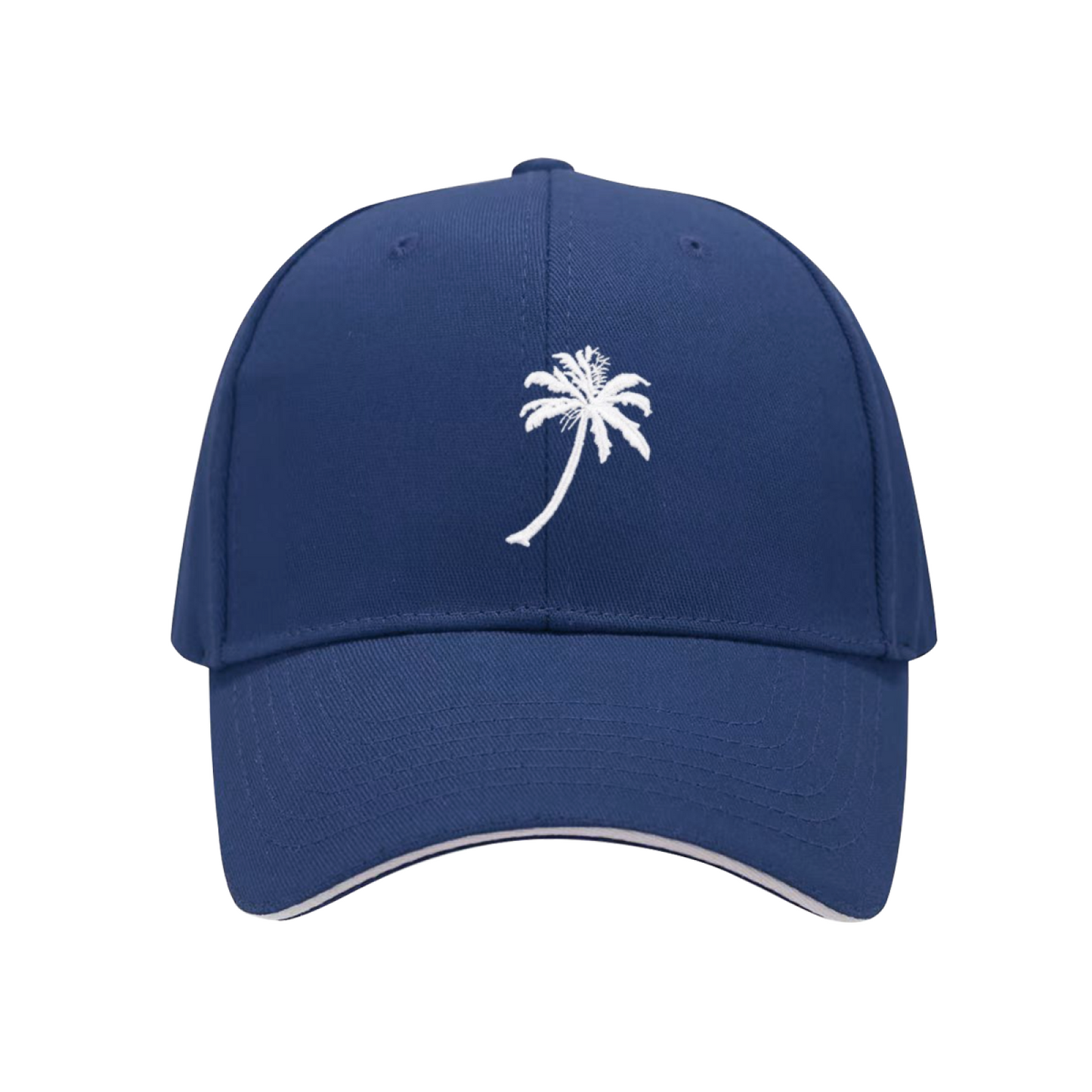 Tropical Single Palm Tree Print Red Sandwich Brim Baseball Cap, Summer Vacation Sun Hat