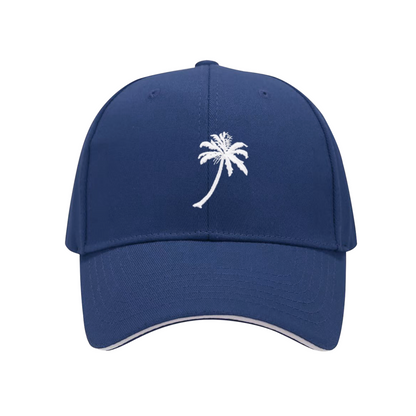 Tropical Single Palm Tree Print Red Sandwich Brim Baseball Cap, Summer Vacation Sun Hat