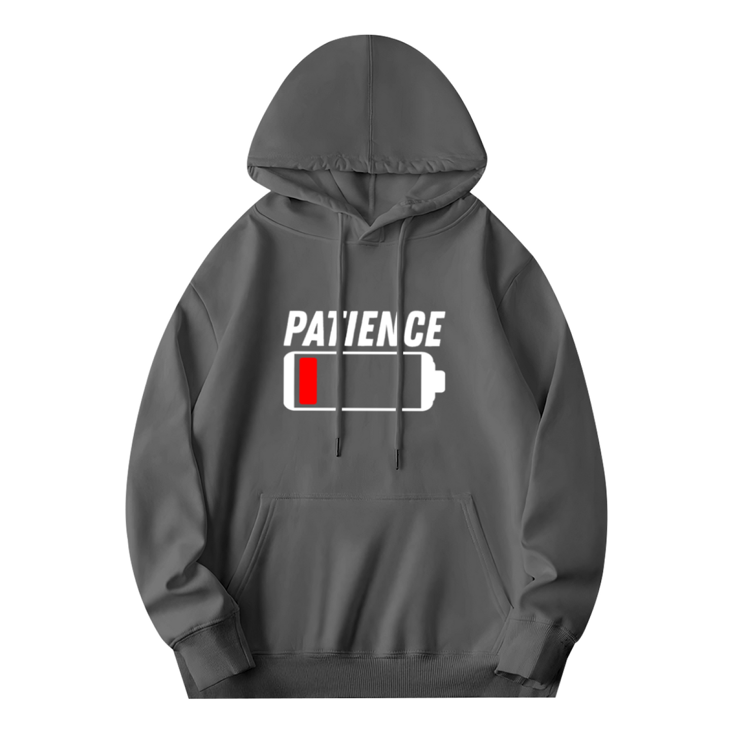 Patience Low Battery Funny Battery Print Grey Hoodie, Unisex Comfy Casual Sweatshirt