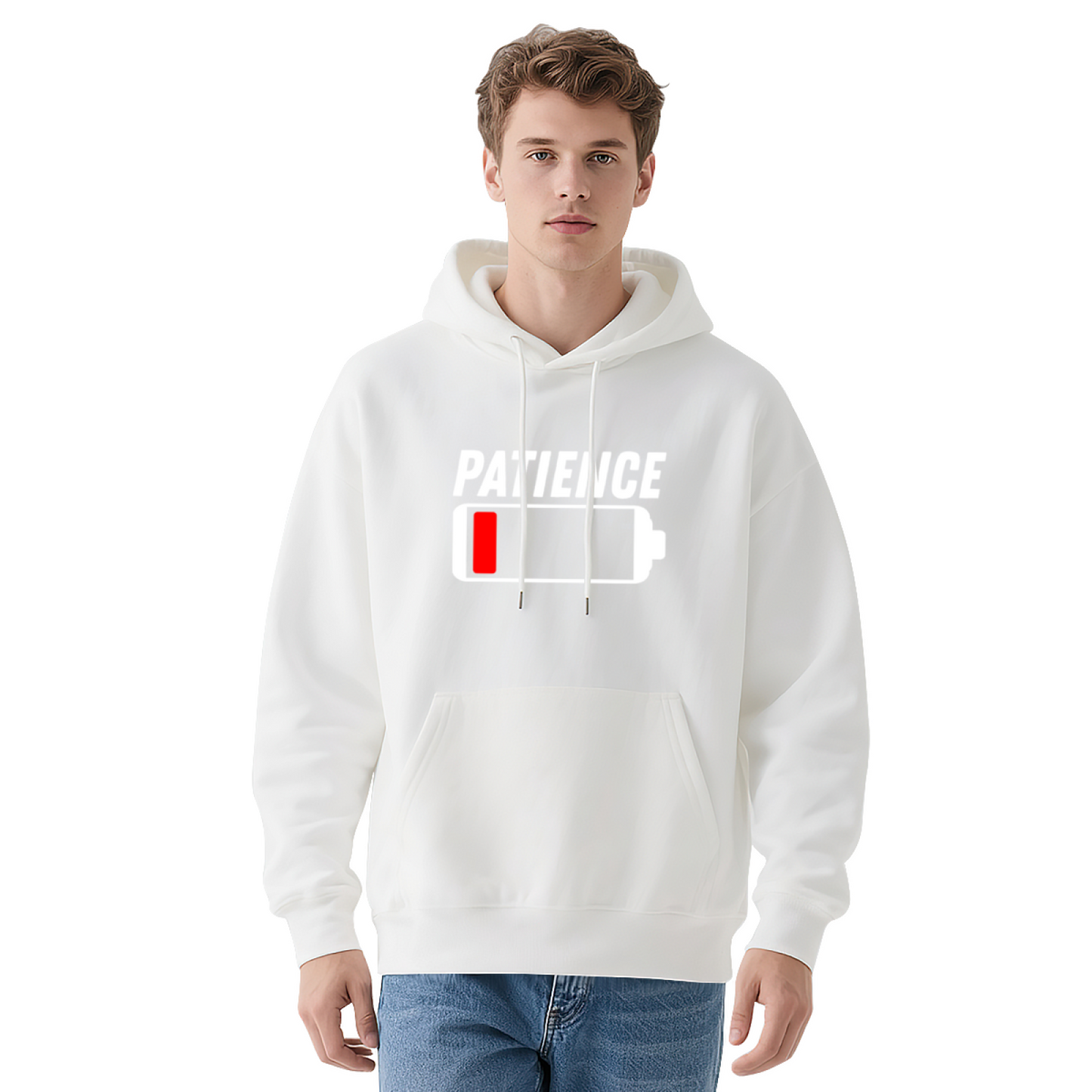 Patience Low Battery Funny Battery Print Grey Hoodie, Unisex Comfy Casual Sweatshirt
