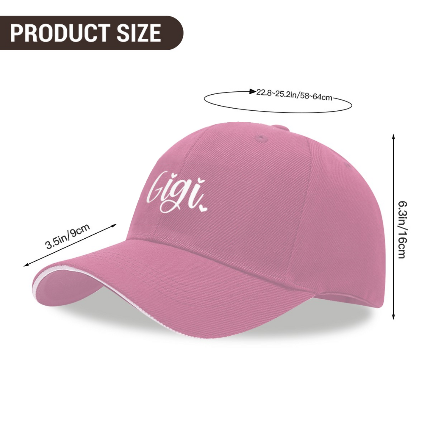 Heart Accent Cursive Gigi Pink Sandwich Baseball Cap, Grandma Sweet Gift Hat