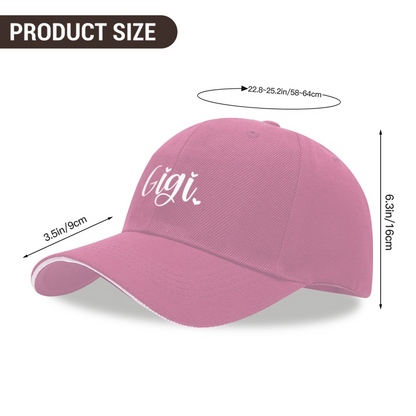 Heart Accent Cursive Gigi Pink Sandwich Baseball Cap, Grandma Sweet Gift Hat