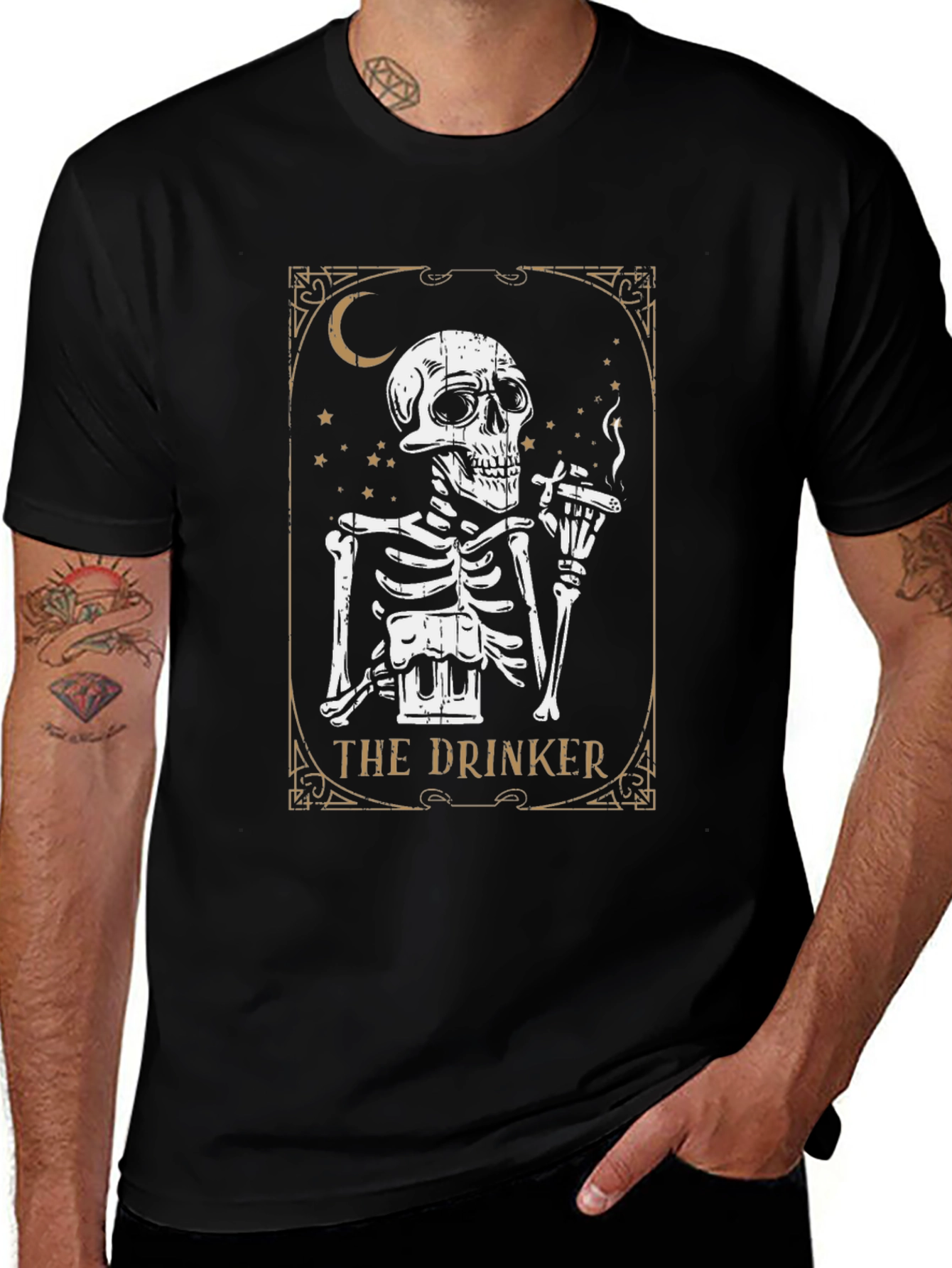 The Drinker Skeleton T-Shirt - Black Graphic Tee