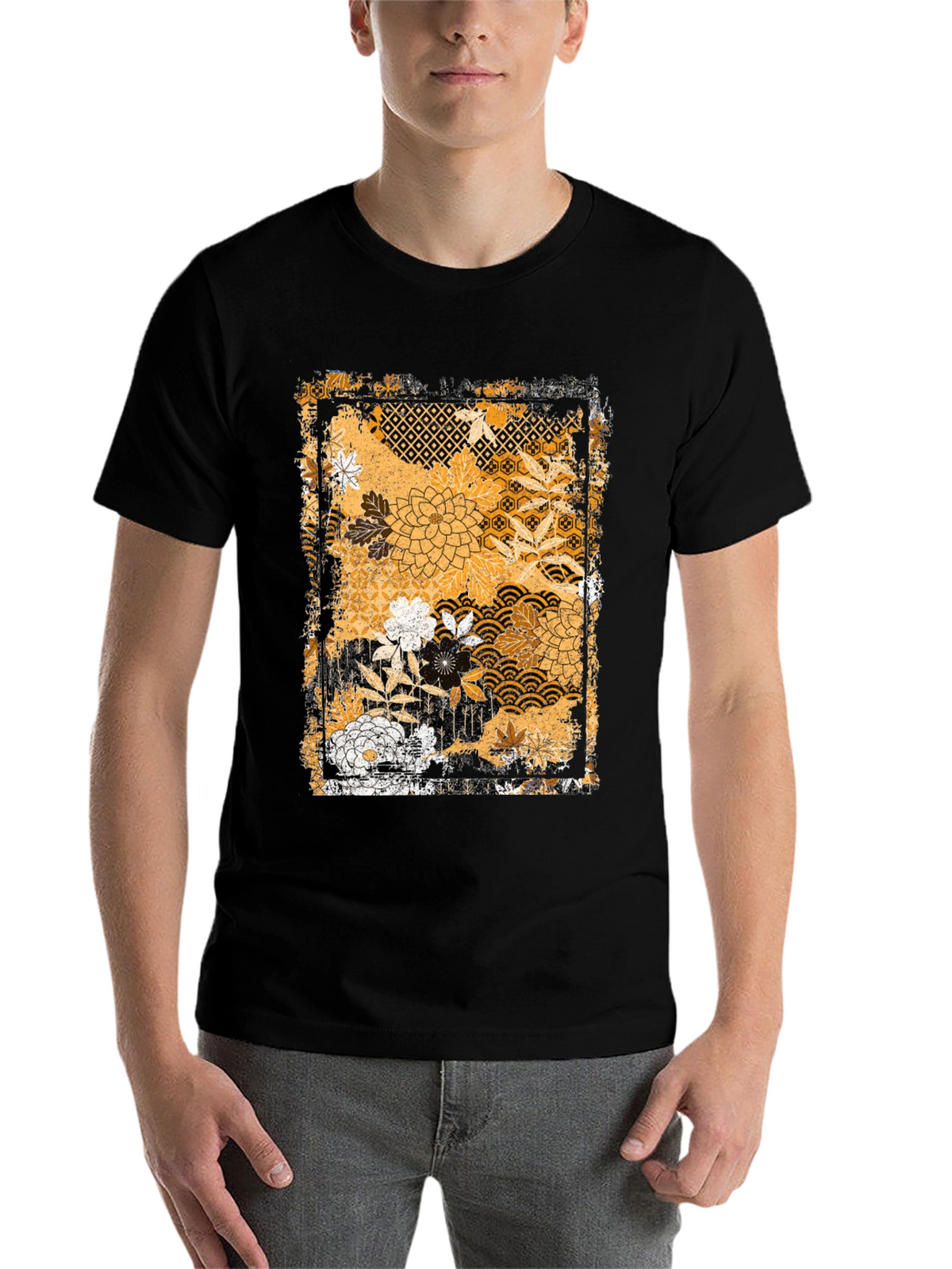 Floral Pattern Graphic Tee - Black