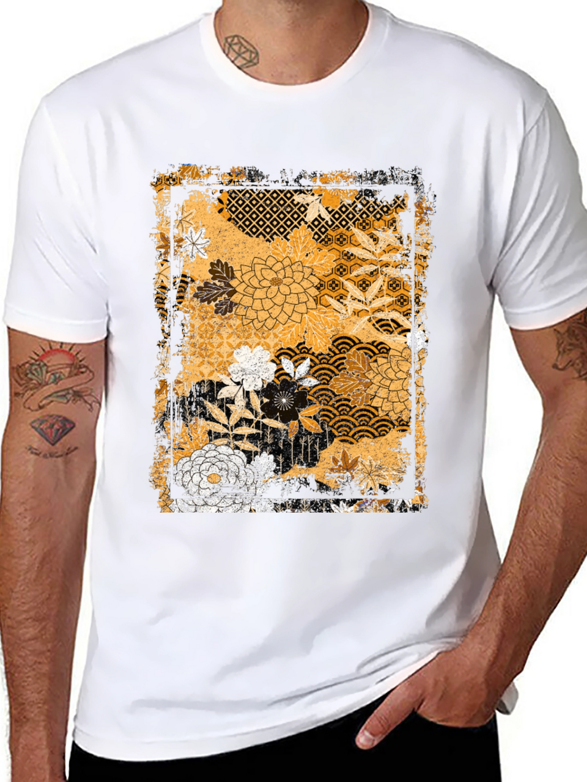 Floral Pattern Graphic Tee - Black