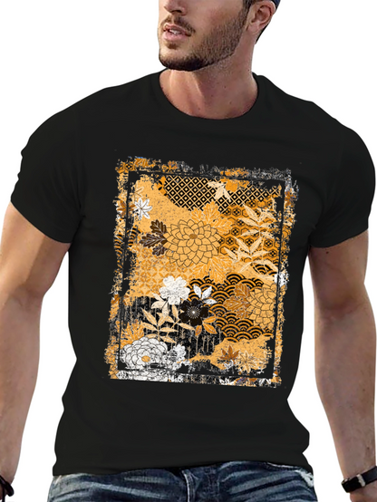 Floral Pattern Graphic Tee - Black