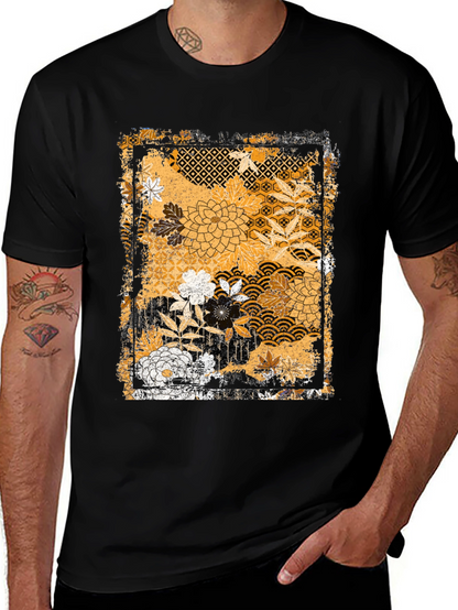 Floral Pattern Graphic Tee - Black