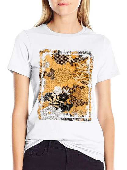 Floral Pattern Graphic Tee - Black