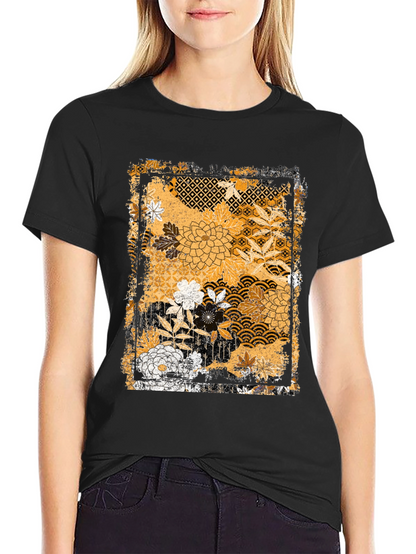 Floral Pattern Graphic Tee - Black