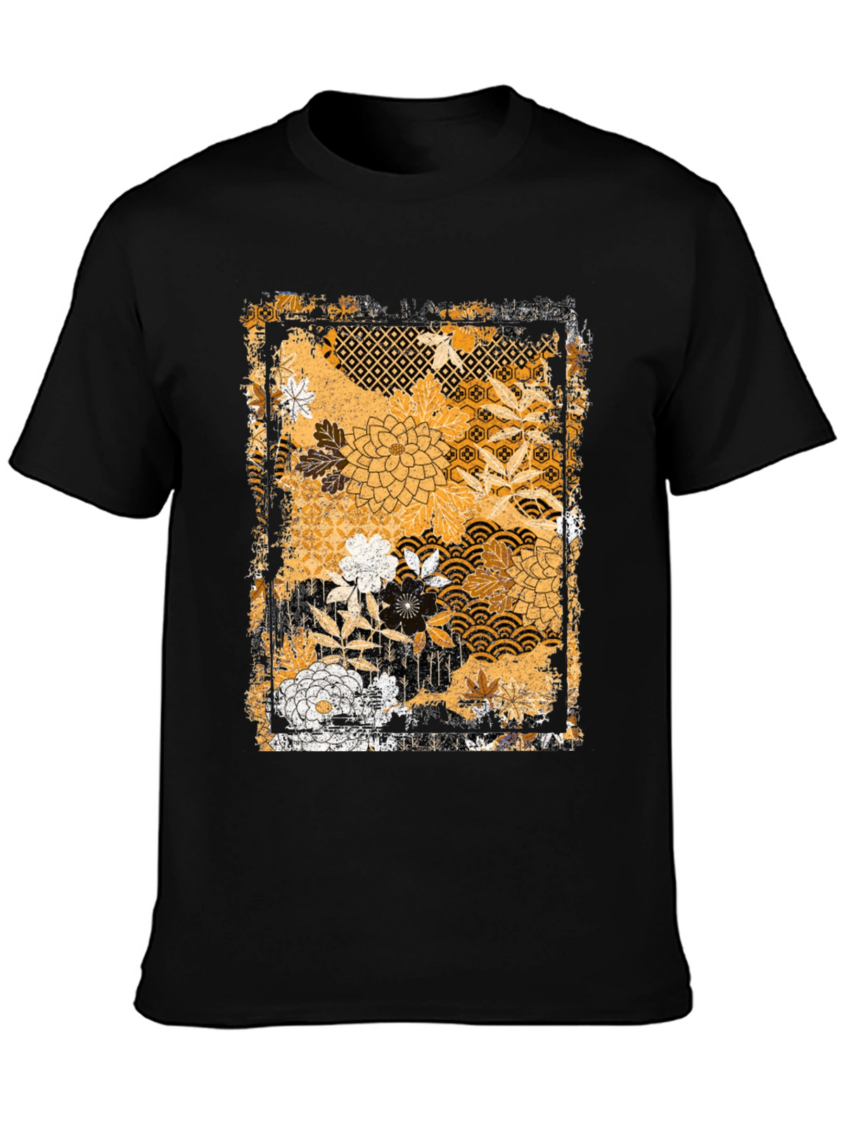 Floral Pattern Graphic Tee - Black