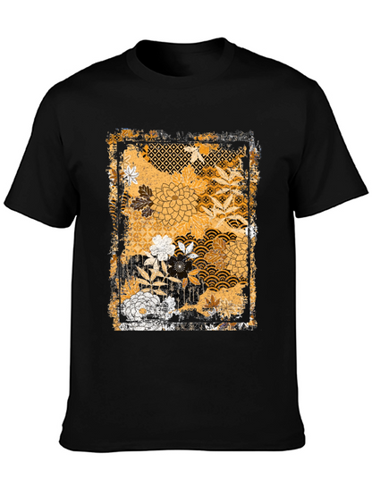 Floral Pattern Graphic Tee - Black